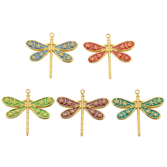 Stainless Steel Dragonfly Dripping Oil Electroplated Pendant Jewelry Accessories