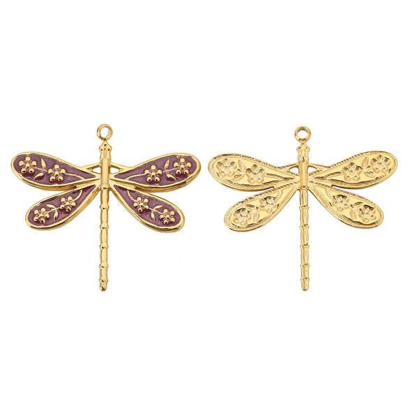 Stainless Steel Dragonfly Dripping Oil Electroplated Pendant Jewelry Accessories