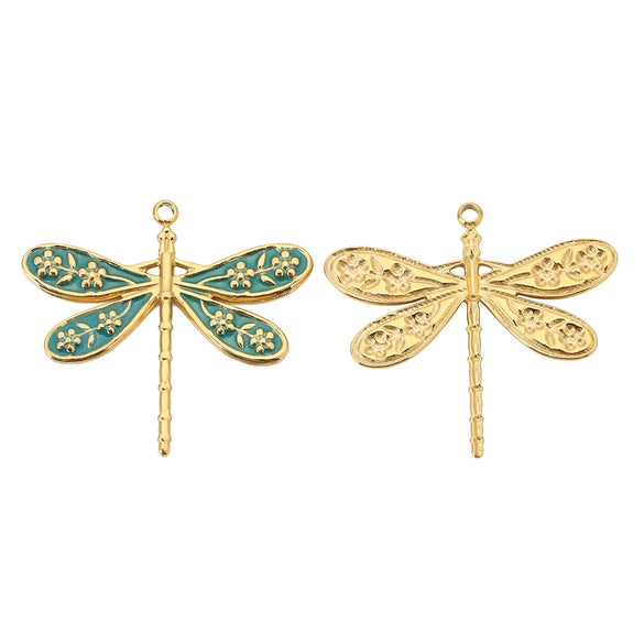 Stainless Steel Dragonfly Dripping Oil Electroplated Pendant Jewelry Accessories