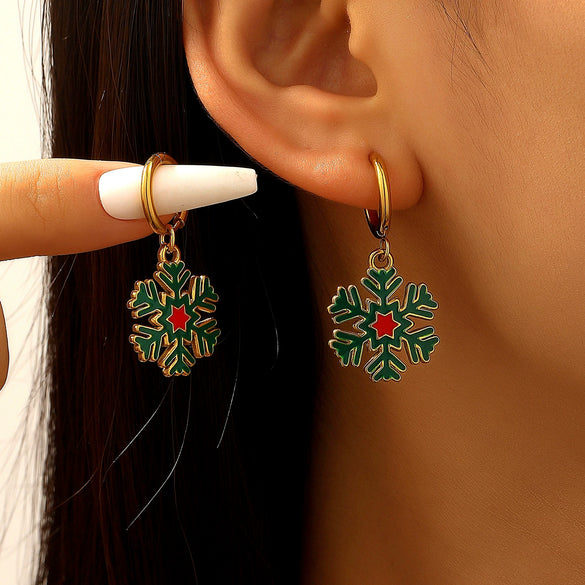 Stainless Steel Dripping Oil Christmas Holiday Earrings For Women With Snowflake And Christmas Tree Designs