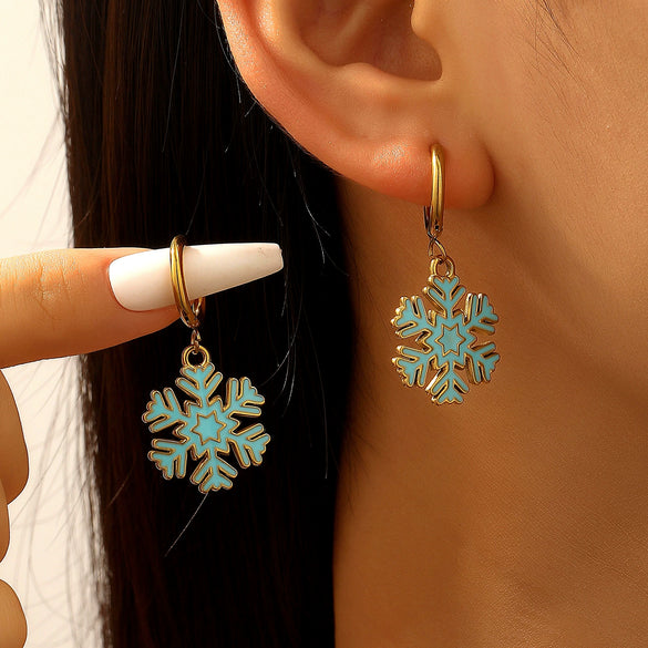 Stainless Steel Dripping Oil Christmas Holiday Earrings For Women With Snowflake And Christmas Tree Designs