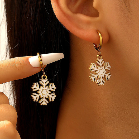 Stainless Steel Dripping Oil Christmas Holiday Earrings For Women With Snowflake And Christmas Tree Designs
