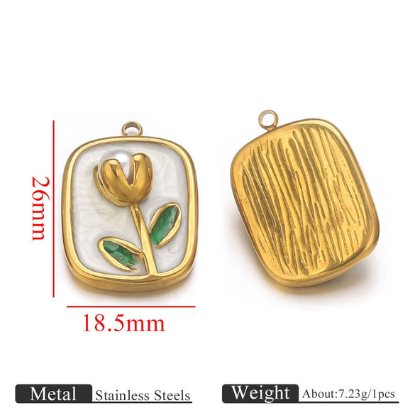 Stainless Steel Dripping Oil Round Square Flower Pendant Jewelry Accessories