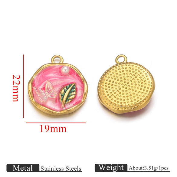 Stainless Steel Dripping Oil Round Square Flower Pendant Jewelry Accessories
