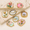 Stainless Steel Dripping Oil Round Square Flower Pendant Jewelry Accessories