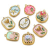 Stainless Steel Dripping Oil Round Square Flower Pendant Jewelry Accessories