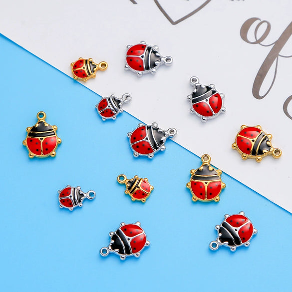 Stainless Steel Dripping Oil Seven Star Ladybug Handmade Jewelry Bracelet Pendant Necklace Earrings