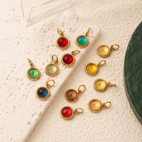 Stainless Steel Drop And Star Shape Zirconium Birthstone Pendant Necklace With Vacuum Electroplated 18K Gold Color
