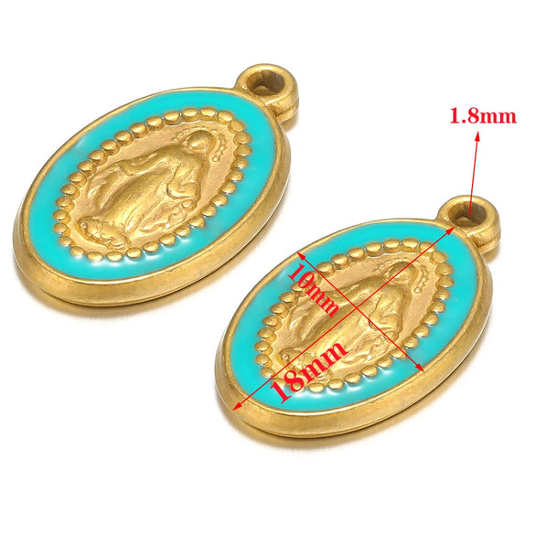 Stainless Steel Drop Oil Jesus Oval Pendant Jewelry Accessories