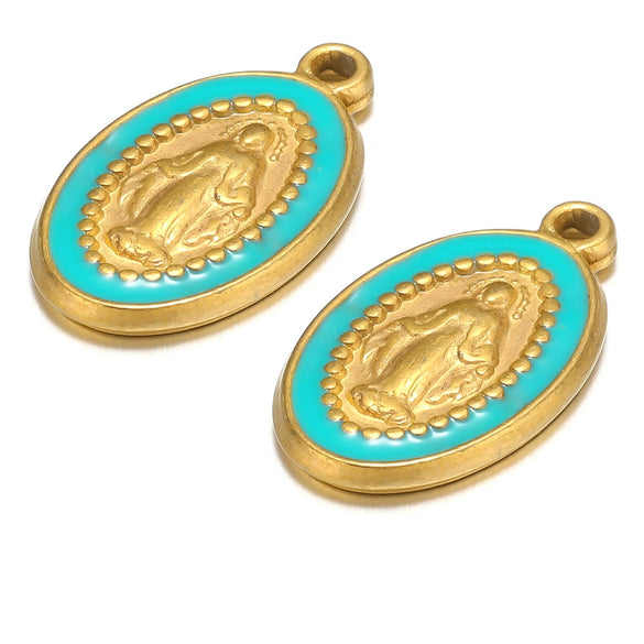 Stainless Steel Drop Oil Jesus Oval Pendant Jewelry Accessories