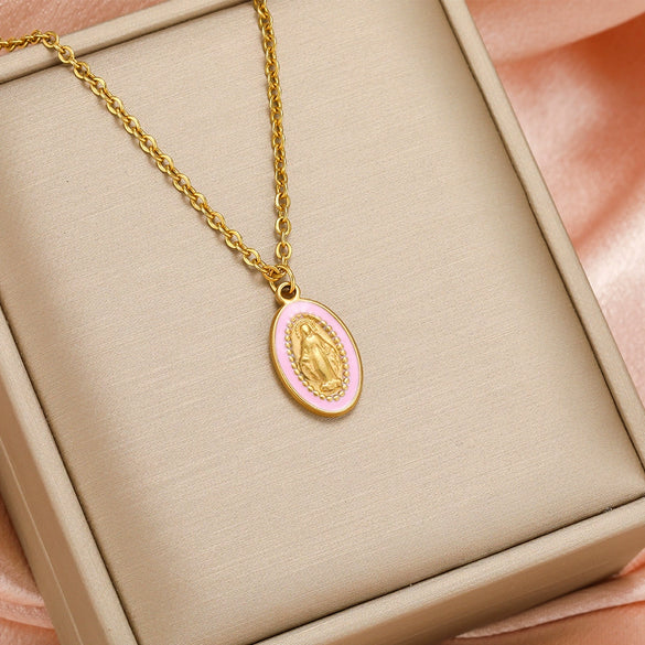 Stainless Steel Drop Oil Jesus Oval Pendant Jewelry Accessories