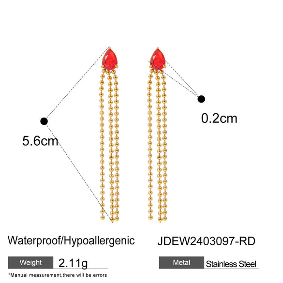 Stainless Steel Drop Shaped Geometric Crystal Zirconium Tassel Earrings For Women With Electroplating