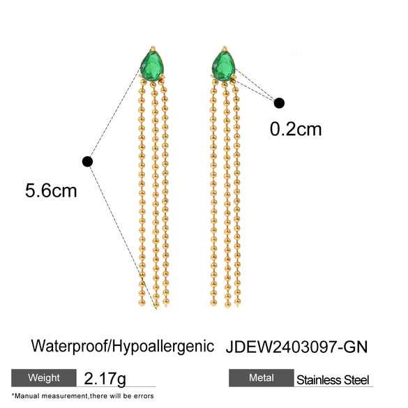 Stainless Steel Drop Shaped Geometric Crystal Zirconium Tassel Earrings For Women With Electroplating