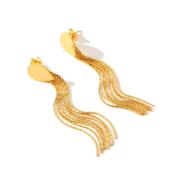 Stainless Steel Dropshaped Geometric Earrings With Electroplating Long Chain Tassel Fashionable And Highend Women's