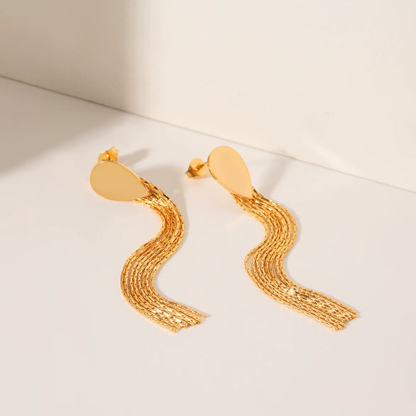 Stainless Steel Dropshaped Geometric Earrings With Electroplating Long Chain Tassel Fashionable And Highend Women's