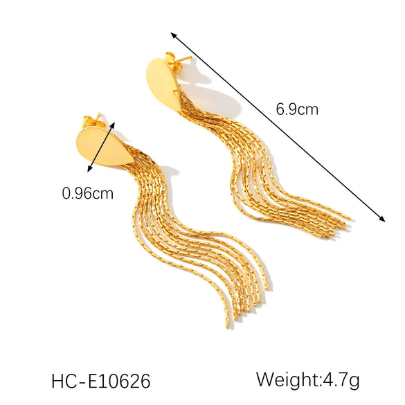 Stainless Steel Dropshaped Geometric Earrings With Electroplating Long Chain Tassel Fashionable And Highend Women's