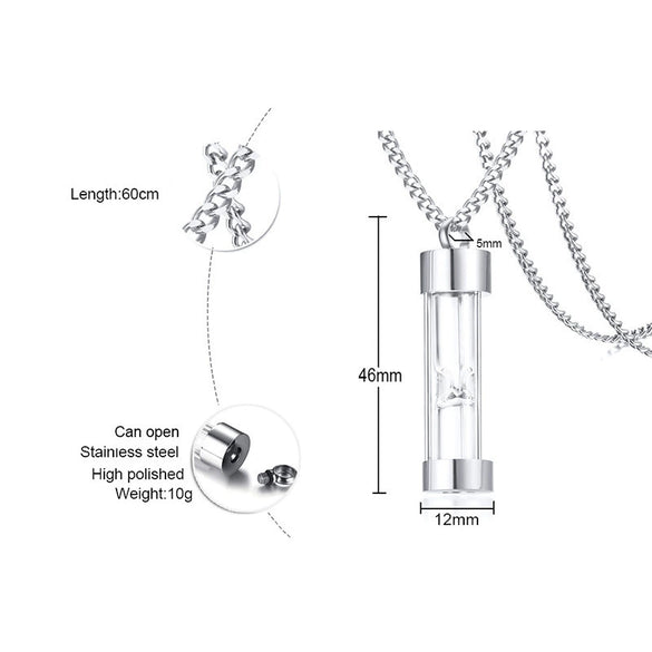 Stainless Steel Dropshaped Hourglass Pendant Necklace For Men And Women