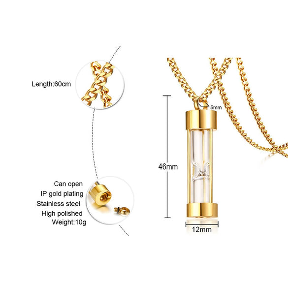 Stainless Steel Dropshaped Hourglass Pendant Necklace For Men And Women