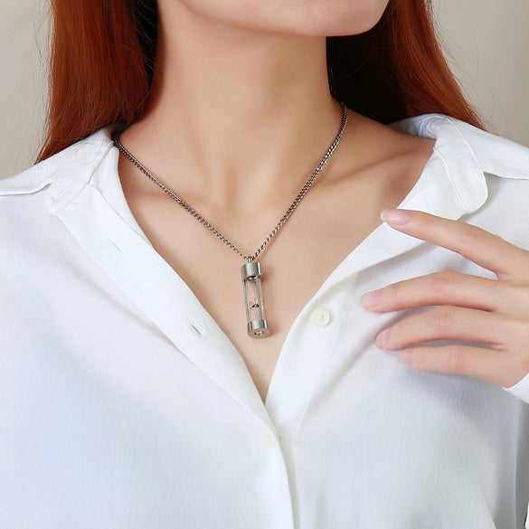 Stainless Steel Dropshaped Hourglass Pendant Necklace For Men And Women
