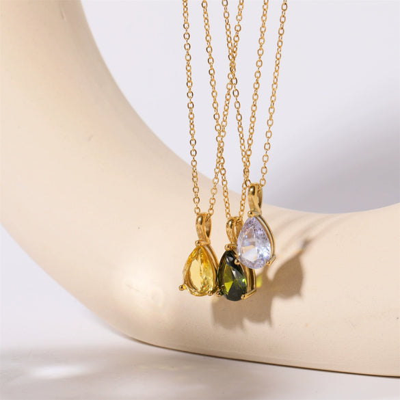 Stainless Steel Dropshaped Twelve Constellation Mixed Gem Inlay Ochain Necklace With Electroplating