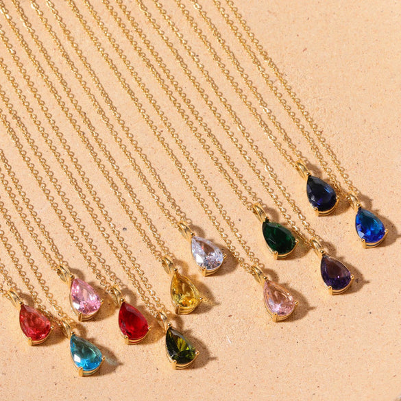Stainless Steel Dropshaped Twelve Constellation Mixed Gem Inlay Ochain Necklace With Electroplating