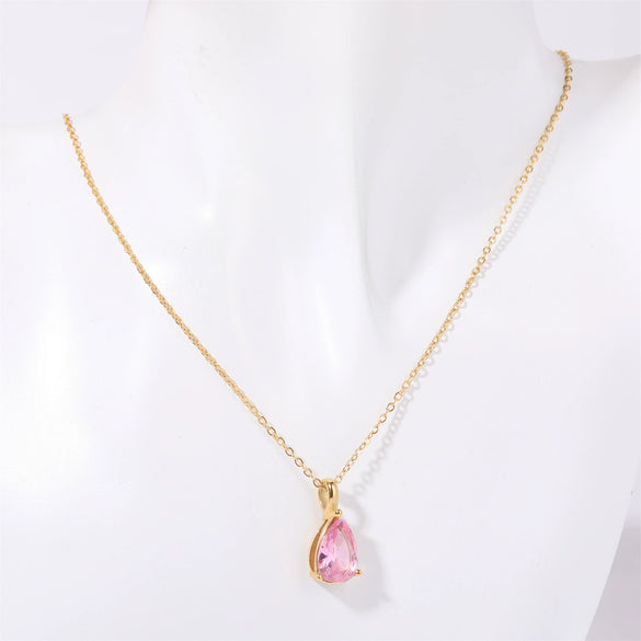Stainless Steel Dropshaped Twelve Constellation Mixed Gem Inlay Ochain Necklace With Electroplating