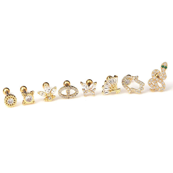 Stainless Steel Ear Nail Jewelry With Animals Zodiac Pattern Electroplated