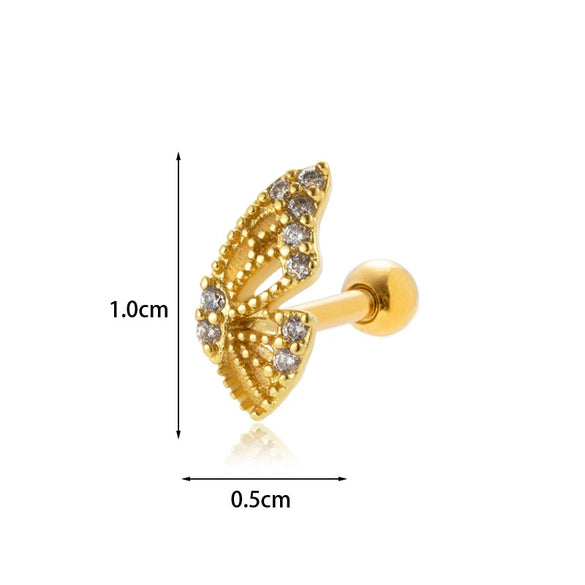 Stainless Steel Ear Nail With Zircon Heart Shape Electroplated For Women