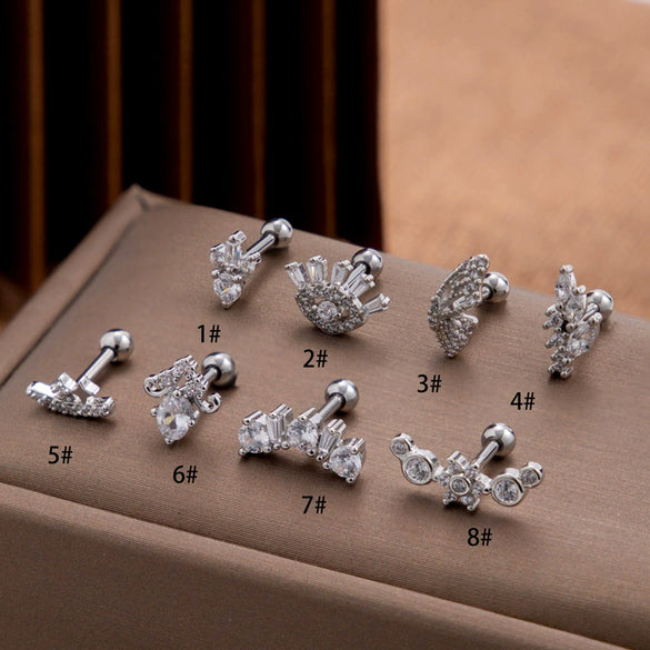 Stainless Steel Ear Nail With Zircon Heart Shape Electroplated For Women