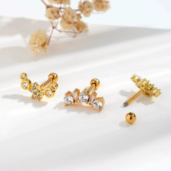 Stainless Steel Ear Nail With Zircon Heart Shape Electroplated For Women