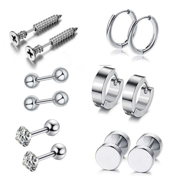 Stainless Steel Ear Stud Earrings Set With Flower Pattern Hip Hop Style