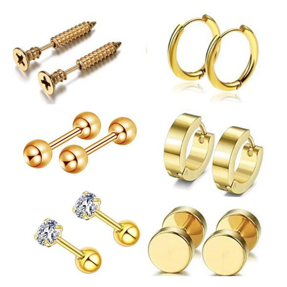 Stainless Steel Ear Stud Earrings Set With Flower Pattern Hip Hop Style