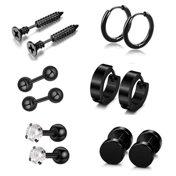 Stainless Steel Ear Stud Earrings Set With Flower Pattern Hip Hop Style