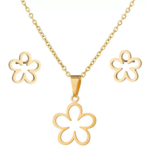 Stainless Steel Earrings And Necklace Suit With Love Water Drops And Bell Patterns Five Pointed Star Shape Electroplated Simple Style