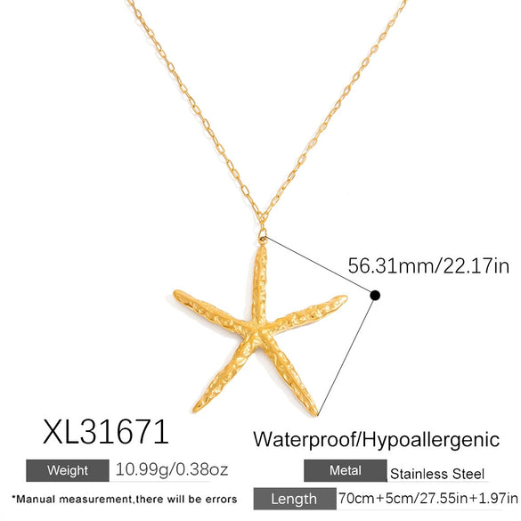 Stainless Steel Earrings Hammered Starfish Style Electroplated For Women