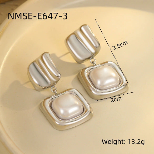 Stainless Steel Earrings Imitation Pearl Baroque Geometric Flower Electroplating Design Women's