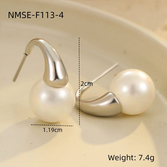 Stainless Steel Earrings Imitation Pearl Baroque Geometric Flower Electroplating Design Women's