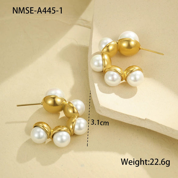 Stainless Steel Earrings Imitation Pearl Baroque Geometric Flower Electroplating Design Women's