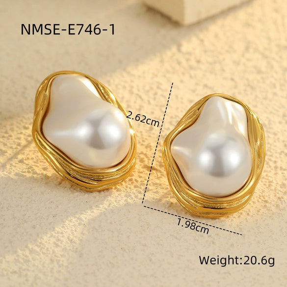 Stainless Steel Earrings Imitation Pearl Baroque Geometric Flower Electroplating Design Women's
