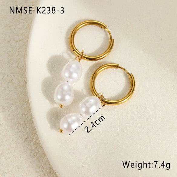 Stainless Steel Earrings Imitation Pearl Baroque Geometric Flower Electroplating Design Women's