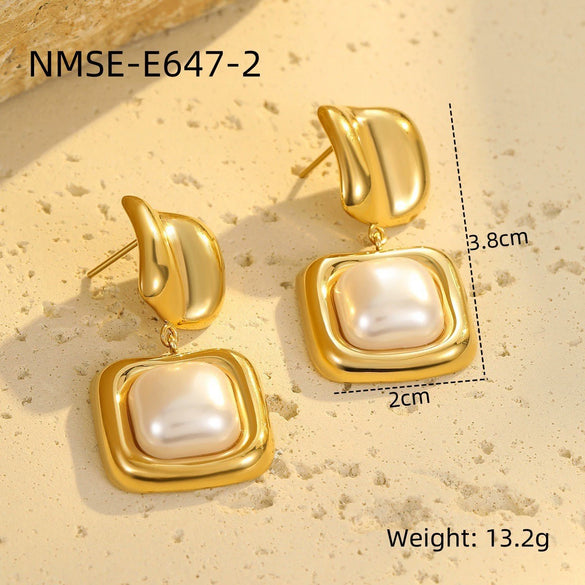 Stainless Steel Earrings Imitation Pearl Baroque Geometric Flower Electroplating Design Women's