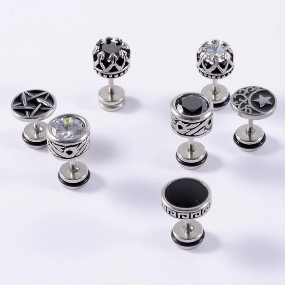 Stainless Steel Earrings With Geometric Animal Zodiac Patterns Heart And Drop Shaped Electroplated Punk Style