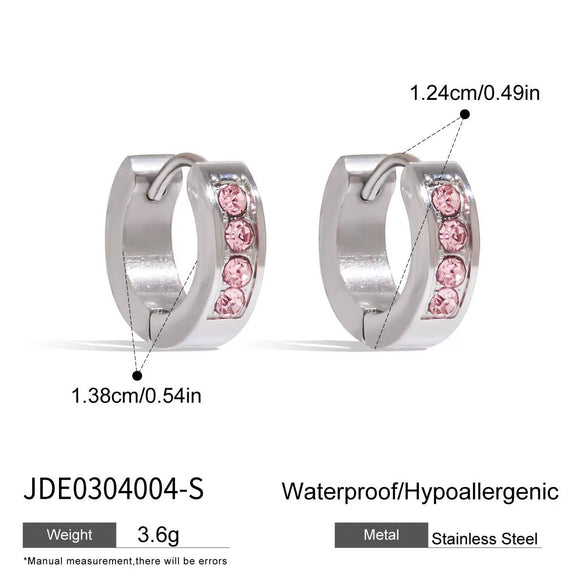 Stainless Steel Earrings With Love Pendants Pink Zirconium Minimalist Original Design Electroplating
