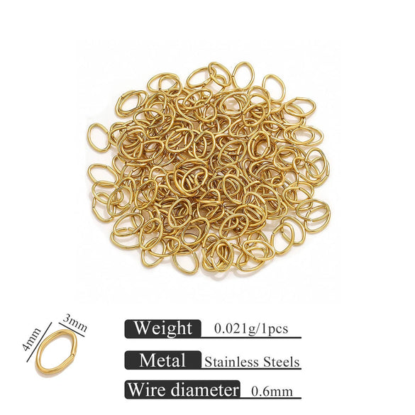 Stainless Steel Eggshaped Open Ring With Golden Connection And Totem Pattern Electroplated Diy Jewelry Jump Ring Accessories