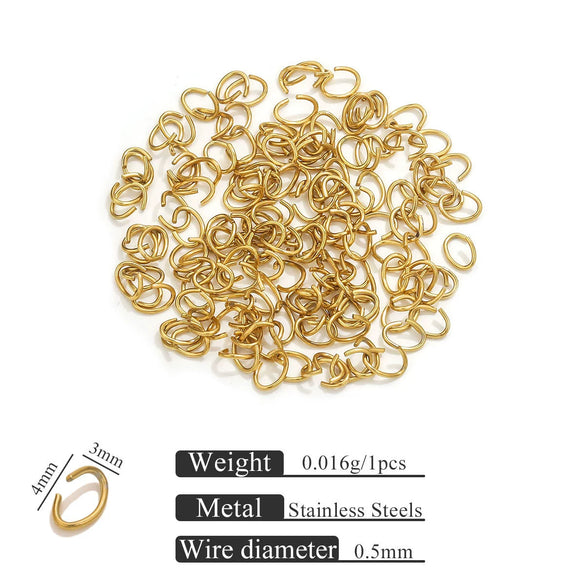 Stainless Steel Eggshaped Open Ring With Golden Connection And Totem Pattern Electroplated Diy Jewelry Jump Ring Accessories