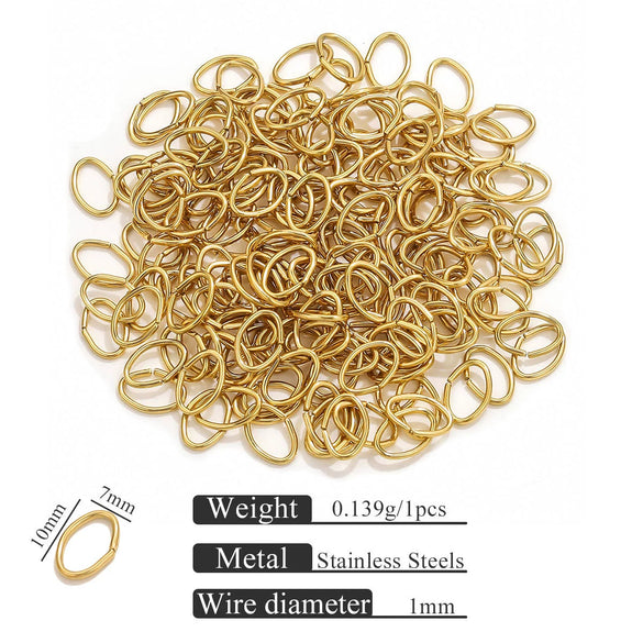 Stainless Steel Eggshaped Open Ring With Golden Connection And Totem Pattern Electroplated Diy Jewelry Jump Ring Accessories