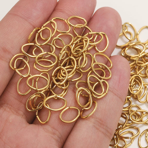 Stainless Steel Eggshaped Open Ring With Golden Connection And Totem Pattern Electroplated Diy Jewelry Jump Ring Accessories