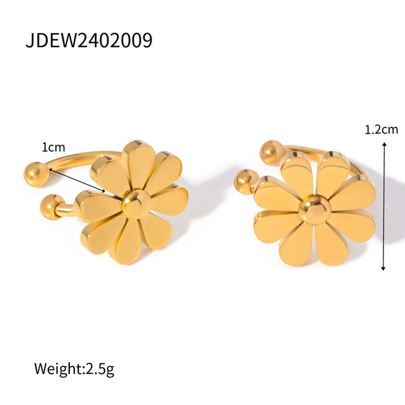 Stainless Steel Eight Petal Flower Small Daisy White Oil Drop Earrings Jewelry