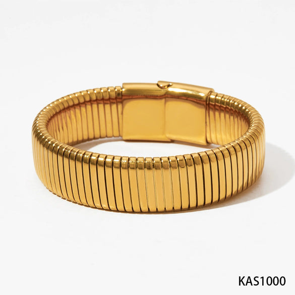 Stainless Steel Elastic Gold Plated Striped Snake Bone Chain Magnetic Buckle Bracelet With Electroplating Treatment Simple Style