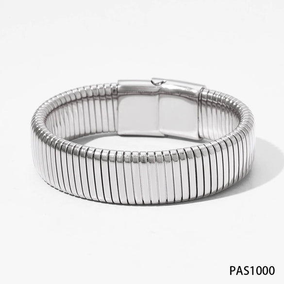 Stainless Steel Elastic Gold Plated Striped Snake Bone Chain Magnetic Buckle Bracelet With Electroplating Treatment Simple Style